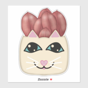 White Cat Red Ruby Rubber Plant Planter Sticker