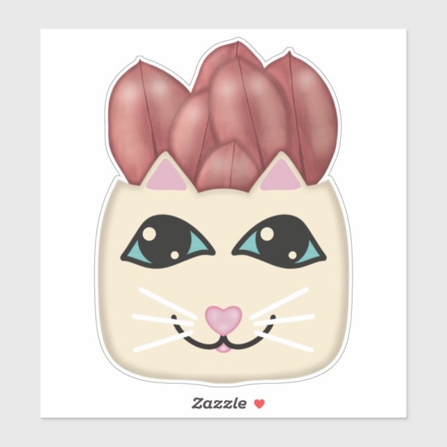 White Cat Red Ruby Rubber Plant Planter Sticker (Sheet)