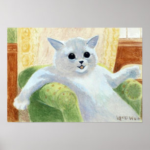 White Cat Relaxing on the Sofa, Louis Wain Poster