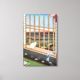 White cat sits by the window, Utagawa Hiroshige Canvas Print