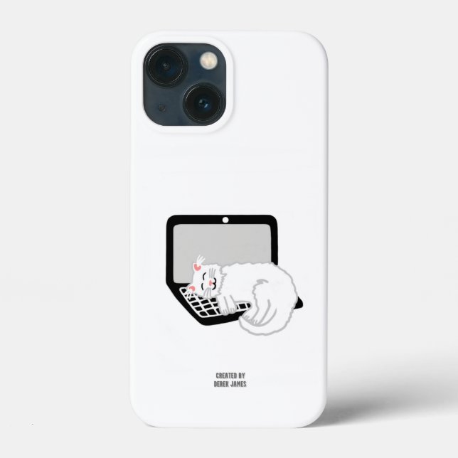 White Cat Sleeping On Laptop Apple iPhone 13 Mini  Case-Mate iPhone Case (Back)