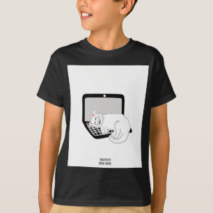 White Cat Sleeping On Laptop Boys Black T Shirt