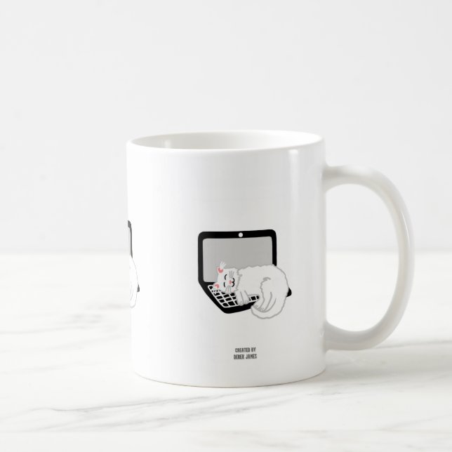 White Cat Sleeping On Laptop Coffee Mug (Right)