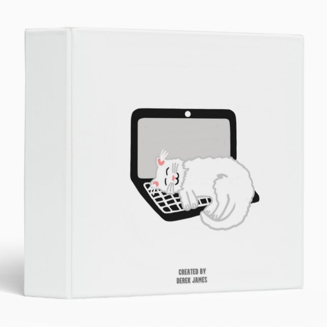 White Cat Sleeping On Laptop Folder Binder (Front/Spine)