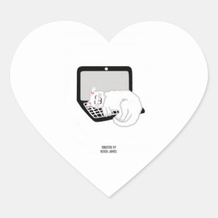 White Cat Sleeping On Laptop Heart Sticker