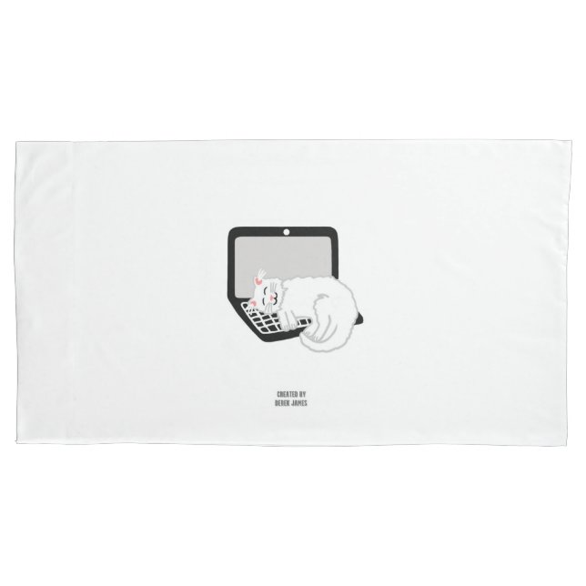 White Cat Sleeping On Laptop King Size Pillowcase (Front)