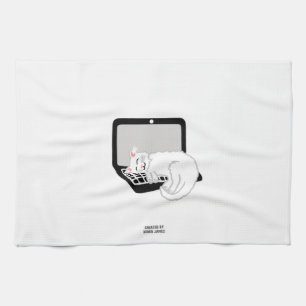 White Cat Sleeping On Laptop Kitchen Towel