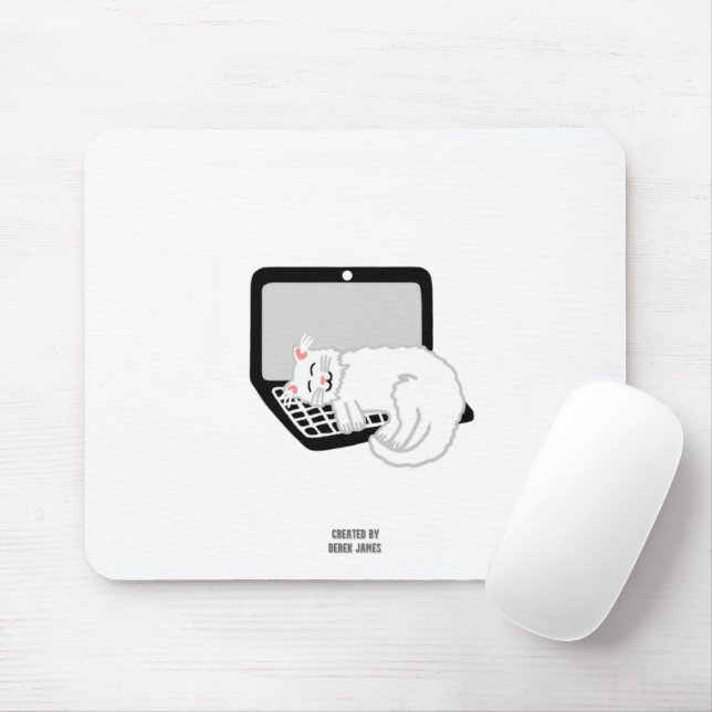 White Cat Sleeping On Laptop Mouse Pad (With Mouse)