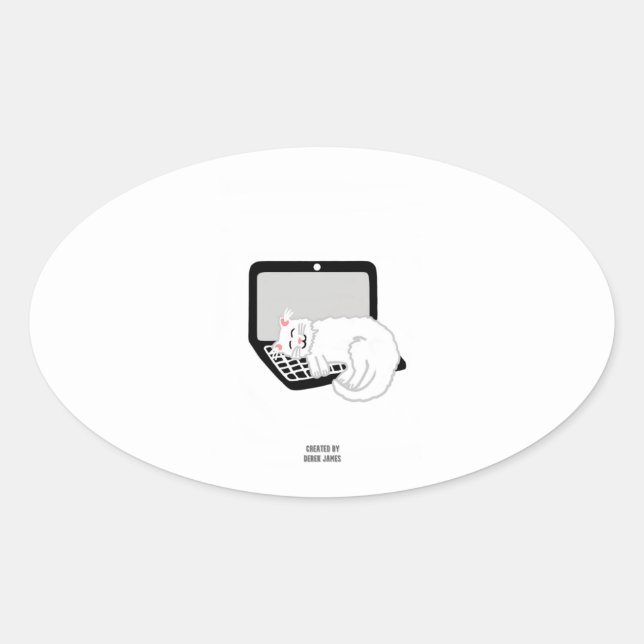 White Cat Sleeping On Laptop Oval Sticker (Front)