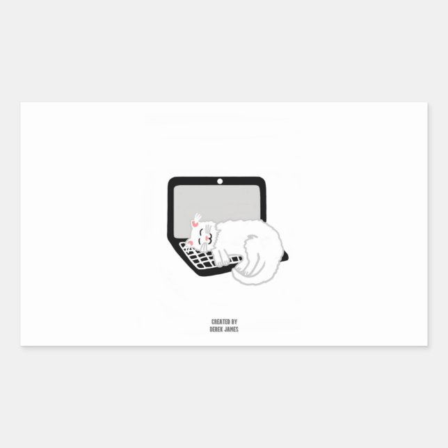 White Cat Sleeping On Laptop Rectangle Sticker (Front)