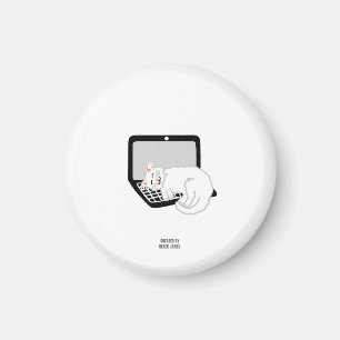 White Cat Sleeping On Laptop Round Magnet
