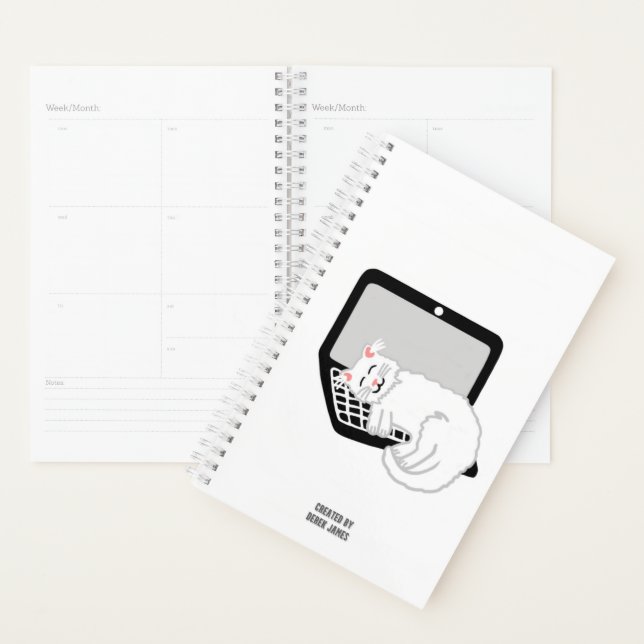 White Cat Sleeping On Laptop Small Planner (Display)