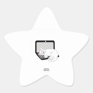White Cat Sleeping On Laptop Star Sticker