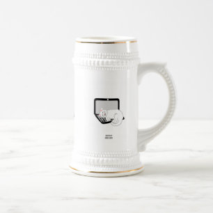 White Cat Sleeping On Laptop Stein Mug