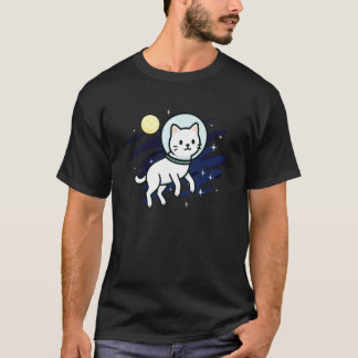 White Cat Space Astronaut Moon Animal Lover Mom Da T-Shirt