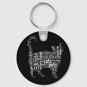 White Cat text design Keychain