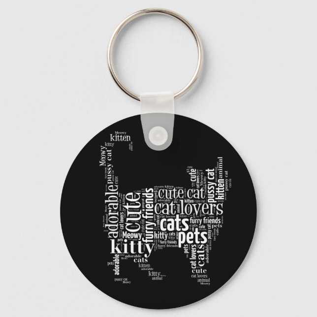 White Cat text design Keychain (Front)