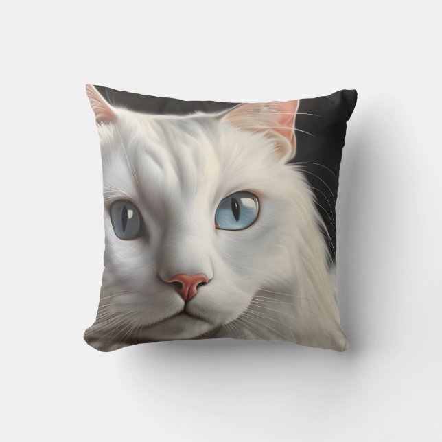 White Cat Throw Pillow (Front)
