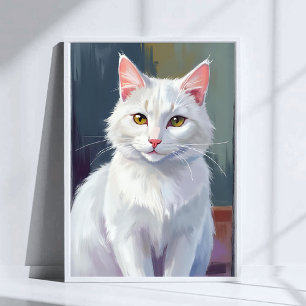 White Cat   Watercolor Cat Pet Painting Poster