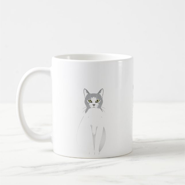 white cat watercolor  funny cats lovers coffee mug (Left)