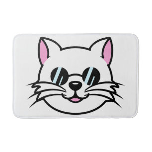 White Cat Wearing Black Glasses / Sunglasses Bath Mat