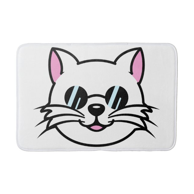White Cat Wearing Black Glasses / Sunglasses Bath Mat (Front)