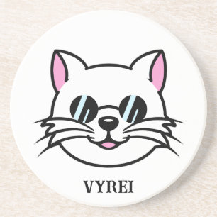 White Cat Wearing Black Glasses / Sunglasses Coaster