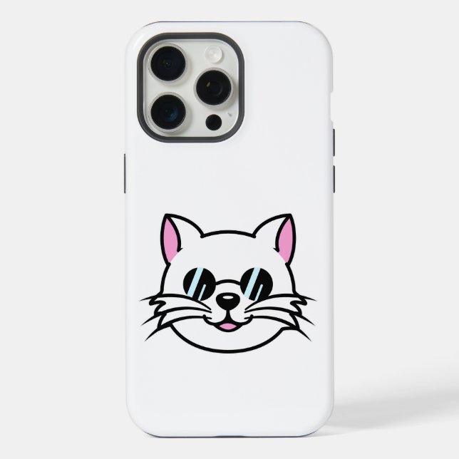 White Cat Wearing Black Glasses / Sunglasses iPhone Case (Back)