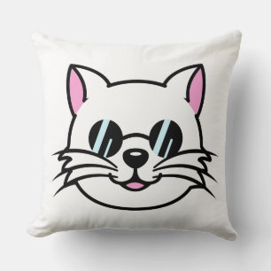 White Cat Wearing Black Glasses / Sunglasses Throw Pillow