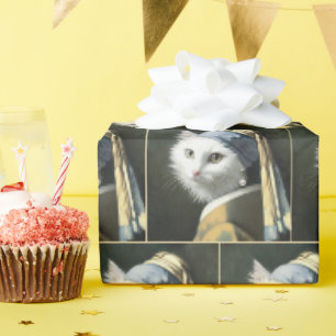 White Cat With a Pearl Earring Wrapping Paper