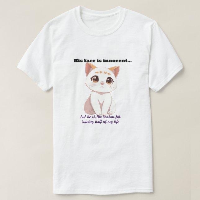 White cat with an innocent face T-Shirt (Design Front)