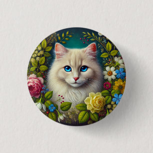 White Cat With Blue Eyes 1 Inch Round Button