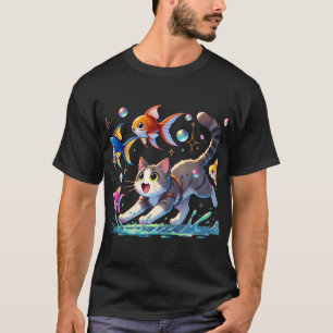 white cat with blue eyes chasing fish in the water T-Shirt