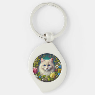 White Cat With Blue Eyes Keychain