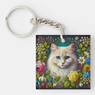 White Cat With Blue Eyes Keychain