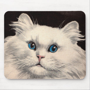 white cat with blue eyes mouse pad