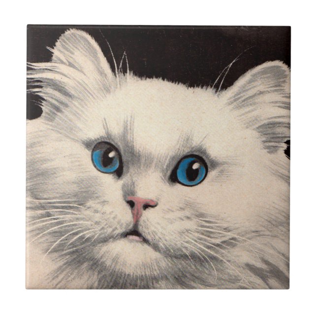 white cat with blue eyes tile (Front)