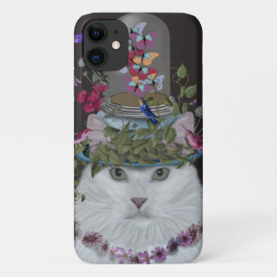 White Cat with Butterfly Bell Jar iPhone 11 Case