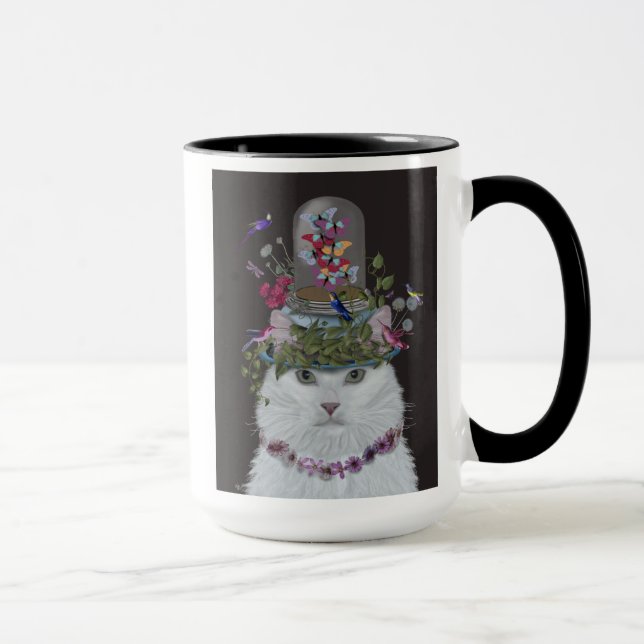 White Cat with Butterfly Bell Jar Mug (Right)