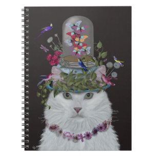 White Cat with Butterfly Bell Jar Notebook