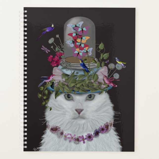 White Cat with Butterfly Bell Jar Planner (Front)