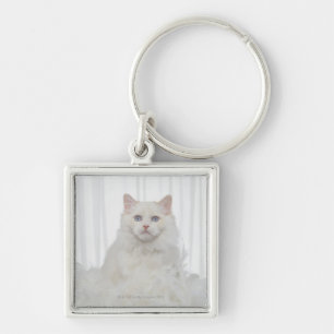 White Cat with Feathers Keychain