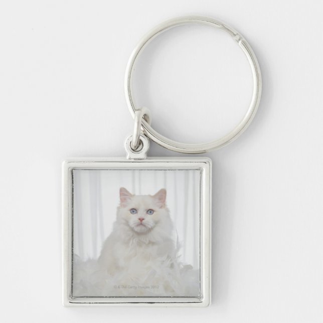 White Cat with Feathers Keychain (Front)
