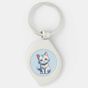 White Cat with Feline Charm Keychain