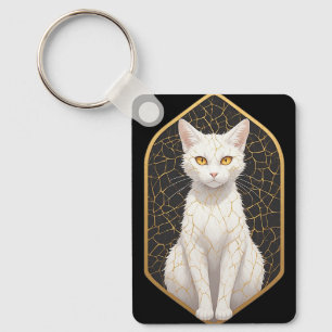 White Cat With Kintsugi Pattern 🐾 Keychain