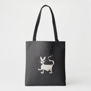 White Cat with Makeup on Black Tote Bag