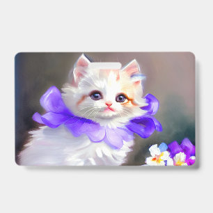 White Cat with Purple Flower Collar Painting Badge