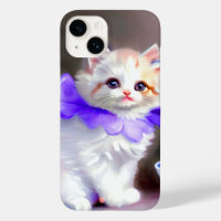 White Cat with Purple Flower Collar Painting