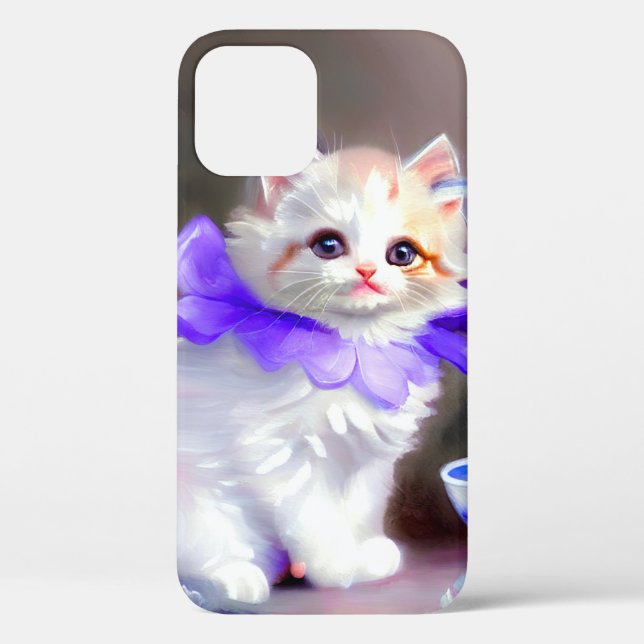 White Cat with Purple Flower Collar Painting Case-Mate iPhone Case (Back)