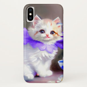 White Cat with Purple Flower Collar Painting Case-Mate iPhone Case